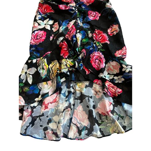 Aidan Mattox Womens Dress Black 6 Floral Cocktail Ruched Ruffle High Low - Picture 7 of 10